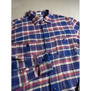 Wallace & Barnes Mens Plaid Flannel Shirt Medium Blue Red Cotton Button‎ Down